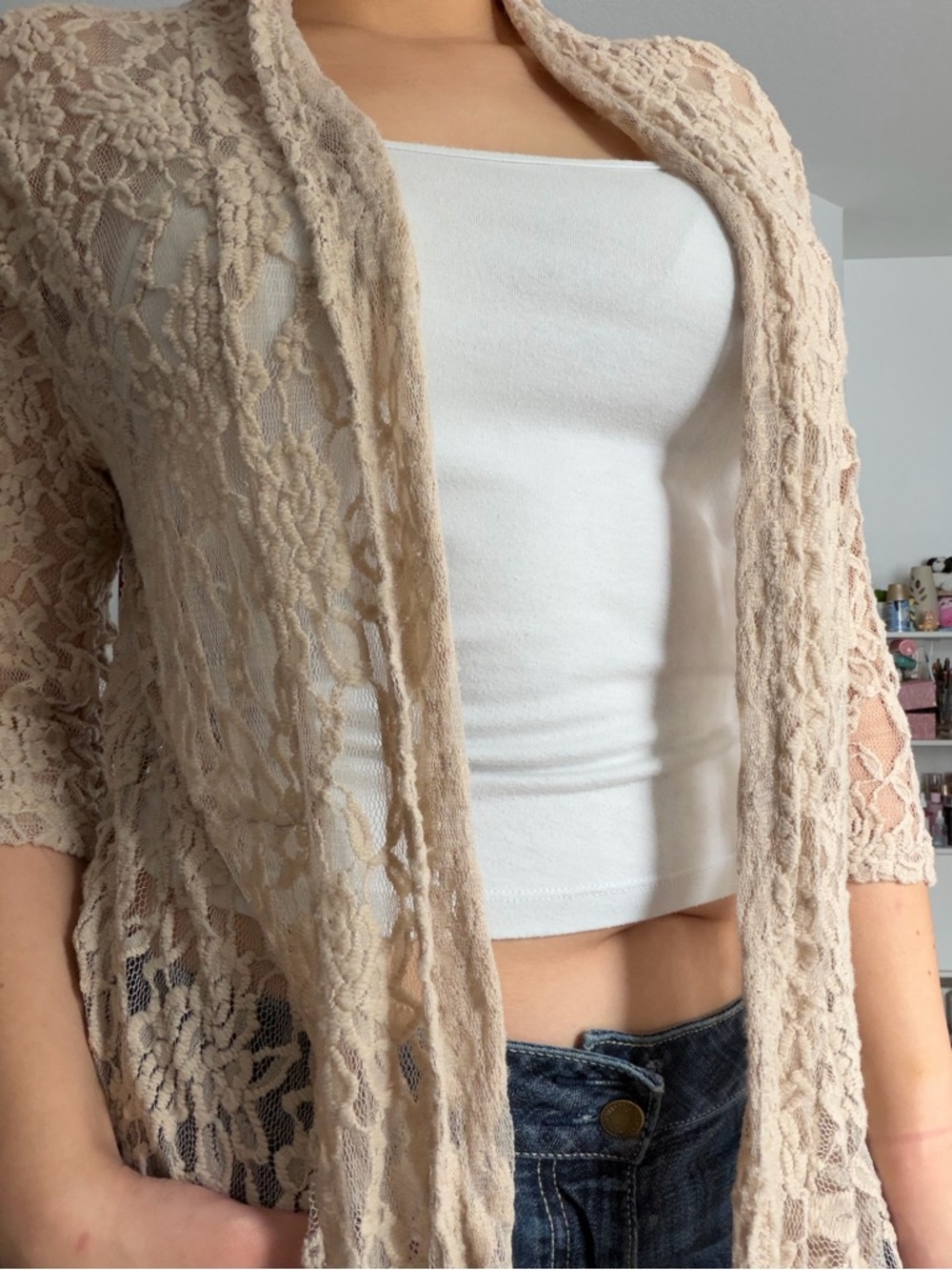 Sonoma Light Cream Open-Weave Pullover Sweater